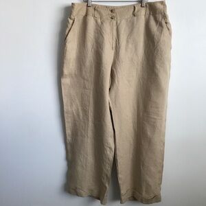 RALPH LAUREN WOMENS PANT 100% LINEN BEIGE WIDE LEG CROP 18W